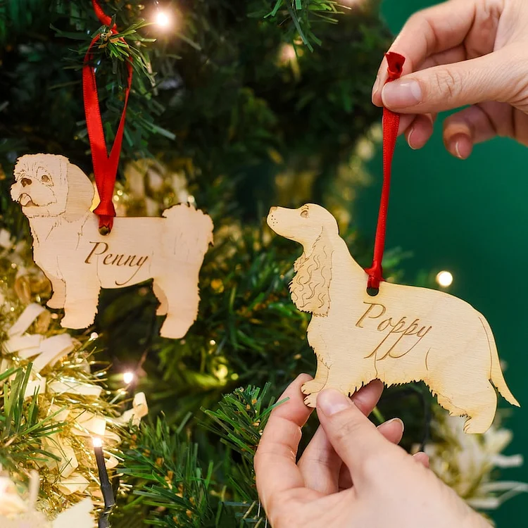 Personalised Dog Breed Christmas Tree Ornament Traditional Christmas Wooden Decoration 