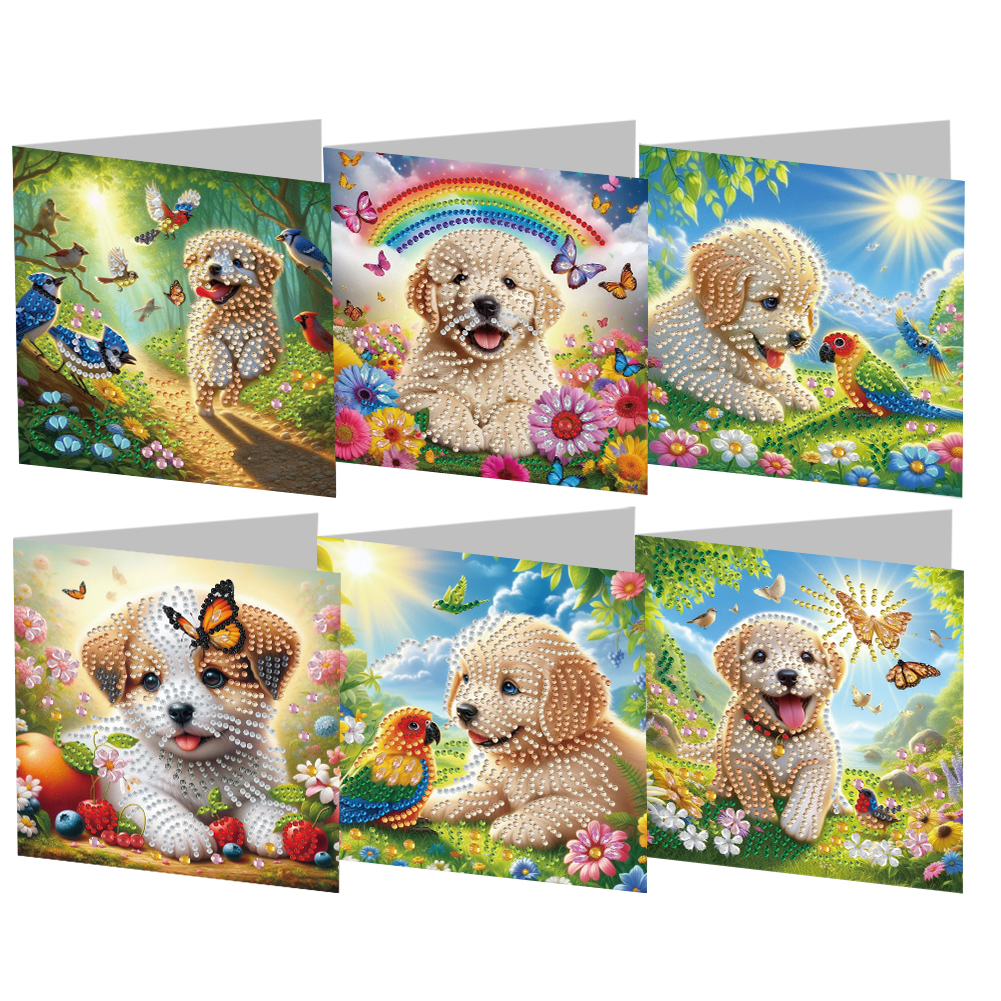 6Pcs Dogs Diamond Painting Card Diamond Drawing Card for Family Friends Gift