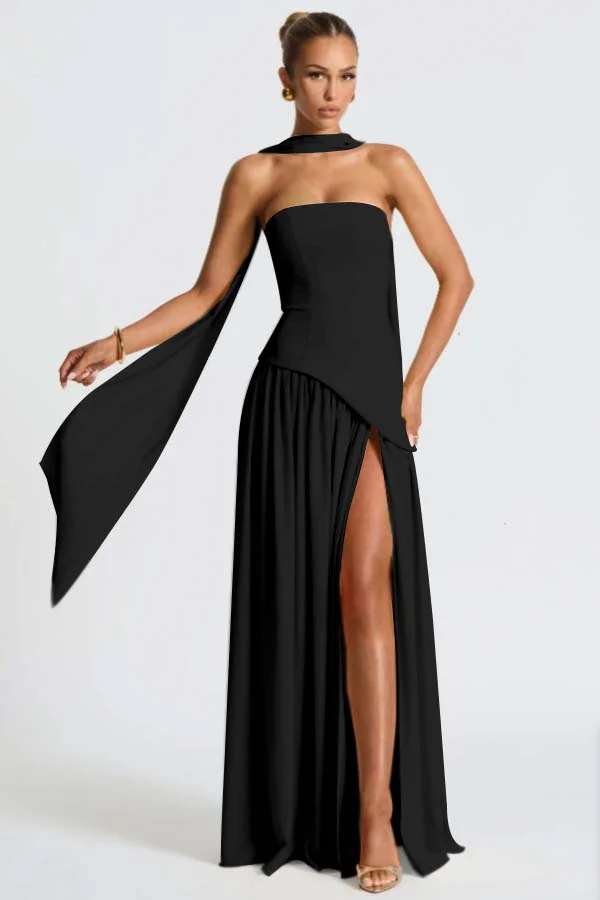 Light Yellow Fashion Split Strapless Summer Prom Dress With Scarf ZT0800