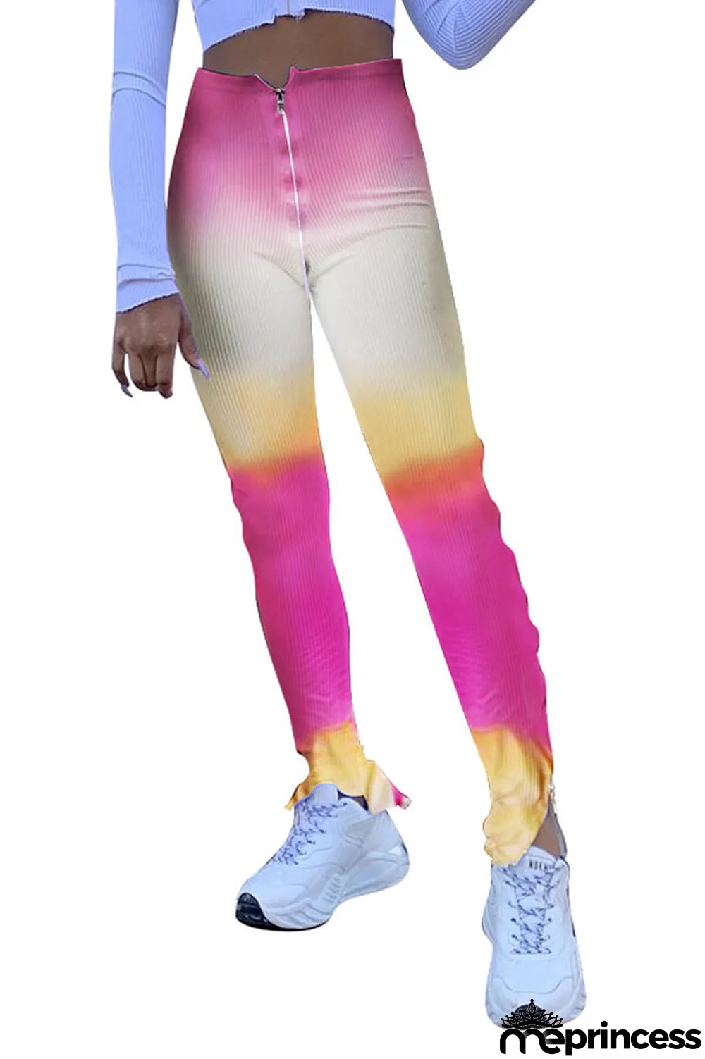 Red Polyester Zipper Fly High Print pencil Pants Bottoms