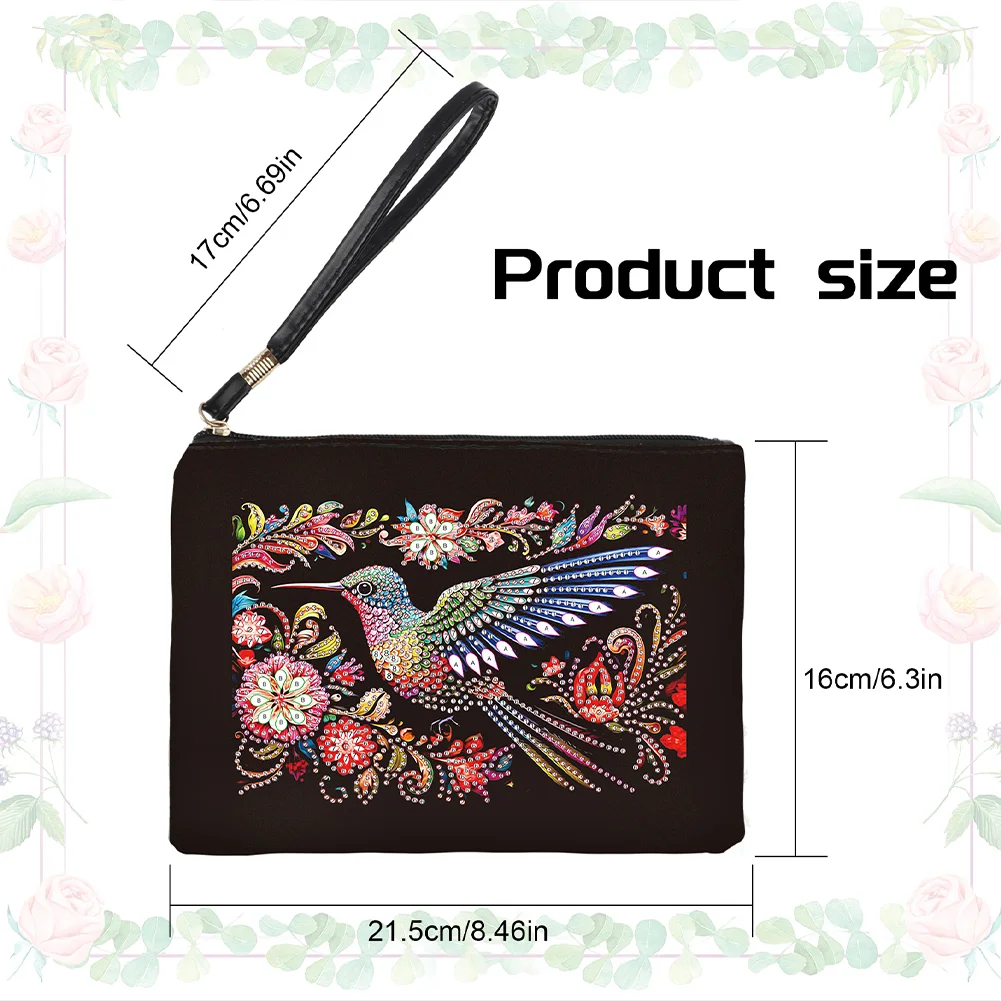 DIY Hummingbird PU Partial Special Shaped Diamond Painting Wallet Makeup Bag