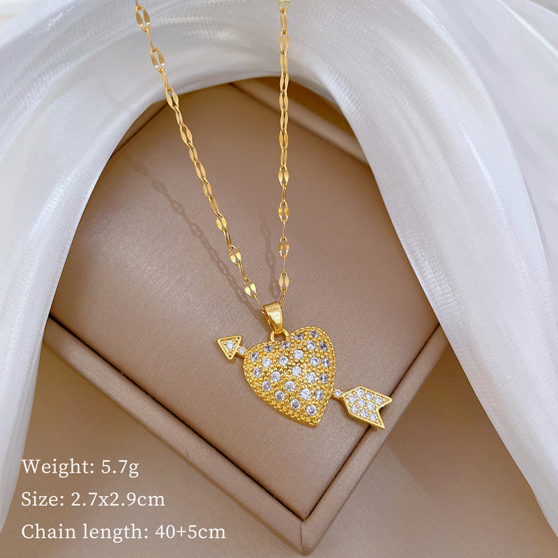 Cartoon Geometric Titanium Steel Diamond Inlay Necklaces