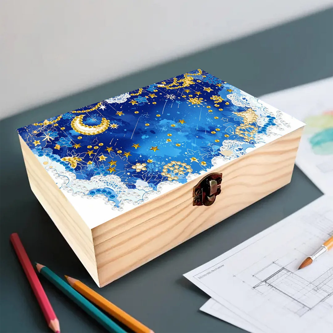 Black Night Stars DIY Wooden 5D Diamond Art Diamond Art Storage Box for Adults