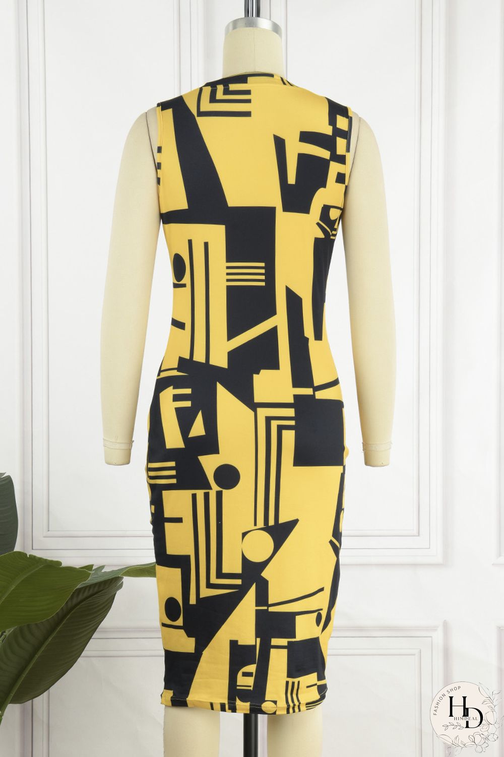 Yellow Casual Print Solid Basic O Neck Denim Dress Dresses