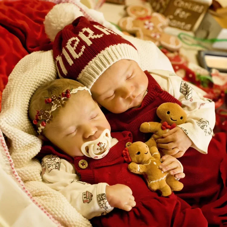 🎄[New Christmas] 20'' Reborn Twins Sisters Cloth Body Baby Girls Doll Named Valend and Hasinsa with Heartbeat💖 & Sound🔊：Realistic Reborn Baby Dolls By Rsgdolls®