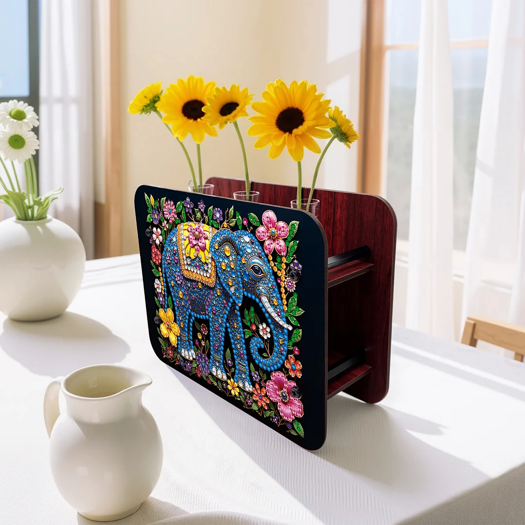 Gem Elephant DIY Diamond Painting Wooden Tube Vase for Adults Gift Home Decor