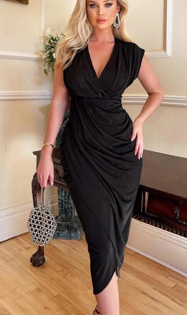 Duck Egg Wrap Draped Midi Dress