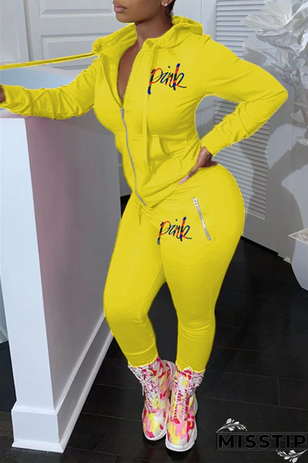 Purplish Red Fashion Casual Letter Print Patchwork Hooded Collar Long Sleeve Two Pieces