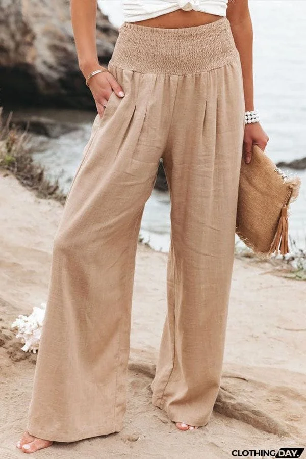 Fresh Air Linen Blend Pocketed Smocked Pants