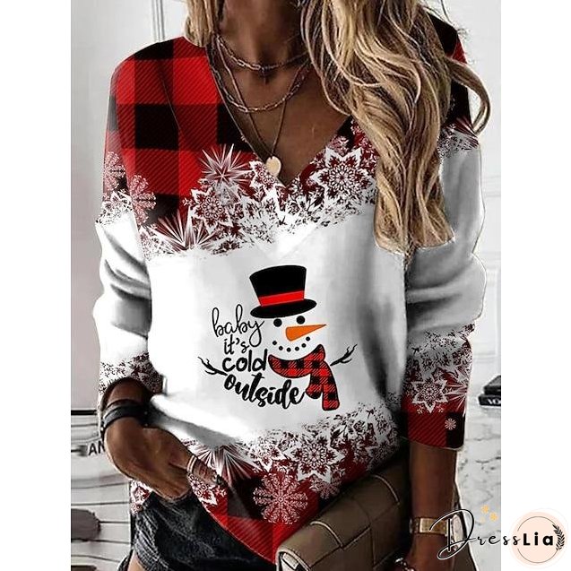 Women's Sweatshirt Streetwear Graphic Christmas V Neck Long Sleeve