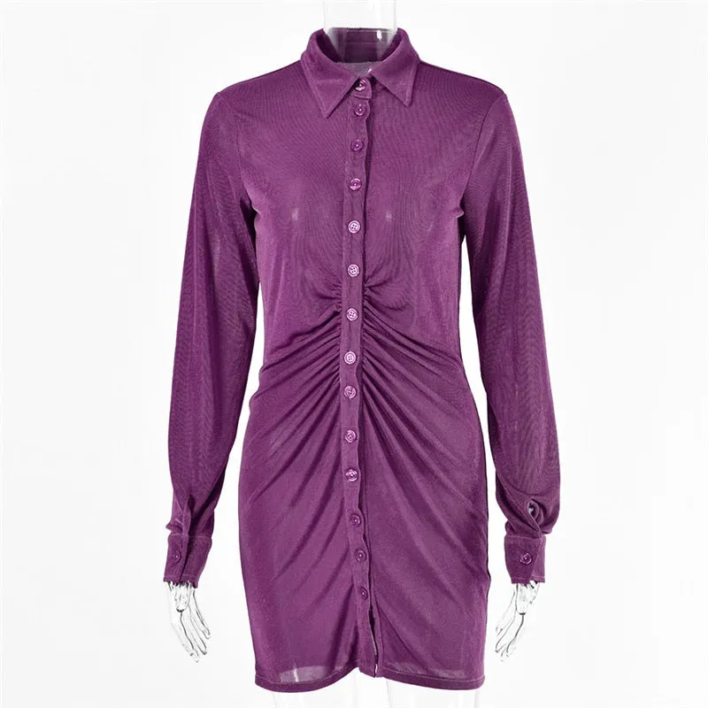 Tossy 2021 Spring Shirt Dress With Ruched Sexy Turn-Down Collar Long sleeve Mini Dress Casual Streetwear Female Designer Dresses
