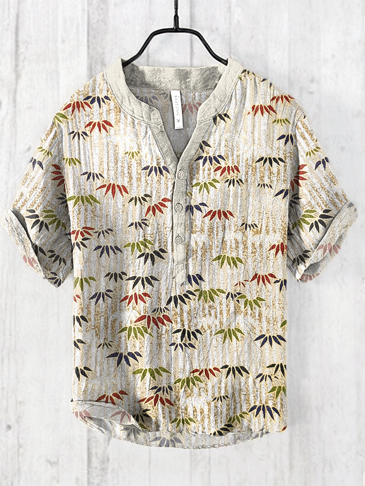 menweary Bamboo & Stripe Print Cozy Cotton Linen Shirt