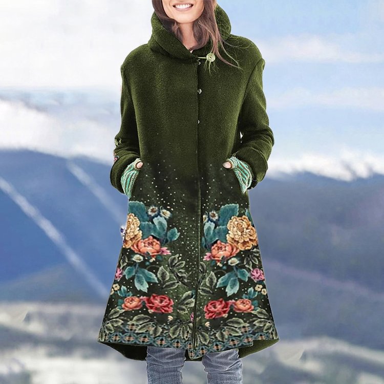 Casual Printed Hooded Long Sleeve Coat