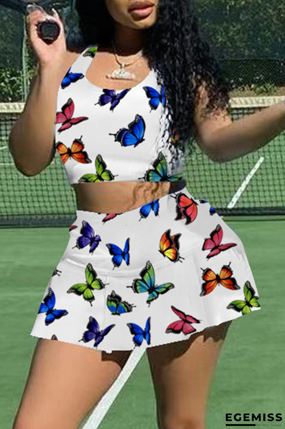 White Casual Print Patchwork U Neck Sleeveless Two Pieces | EGEMISS