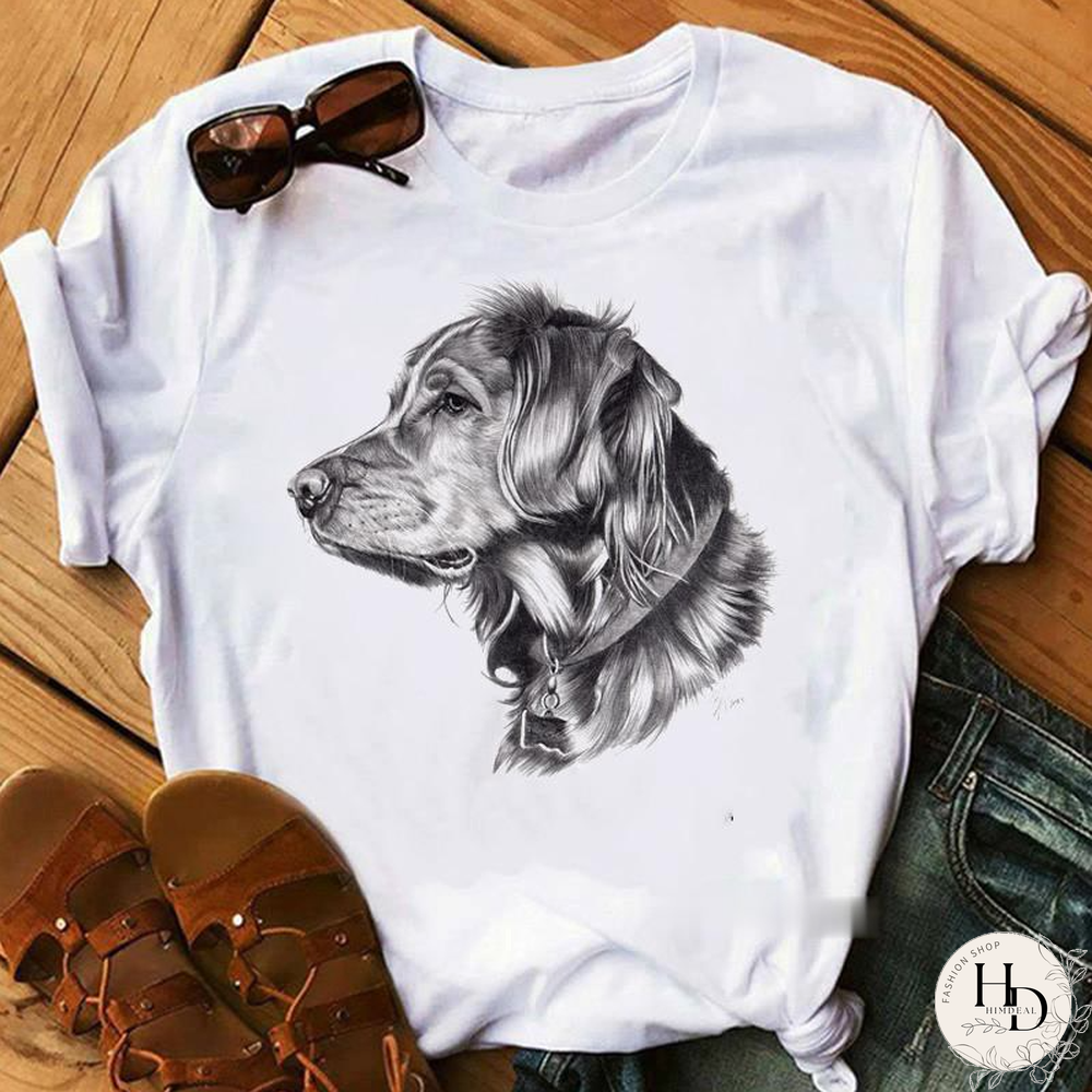 Schnauzer/Seymour/Yorkshire Terrier/Chihuahuas/ Retriever/pomeranian/Papillon Dog VintagePortraitPrintWomenSummerTShirt