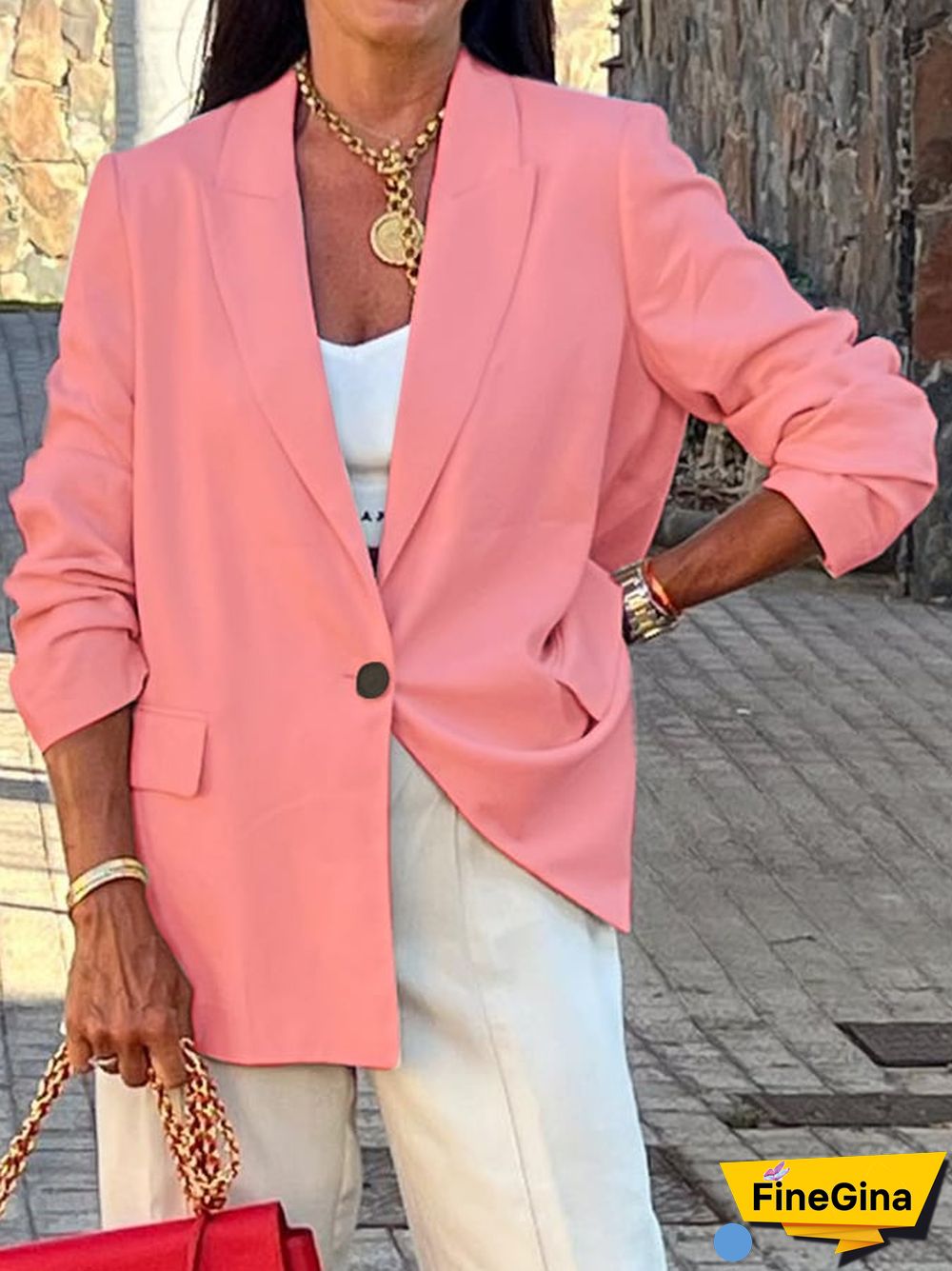 Fashionable Commuter All-Match Solid Color Long-Sleeved Suit Jacket