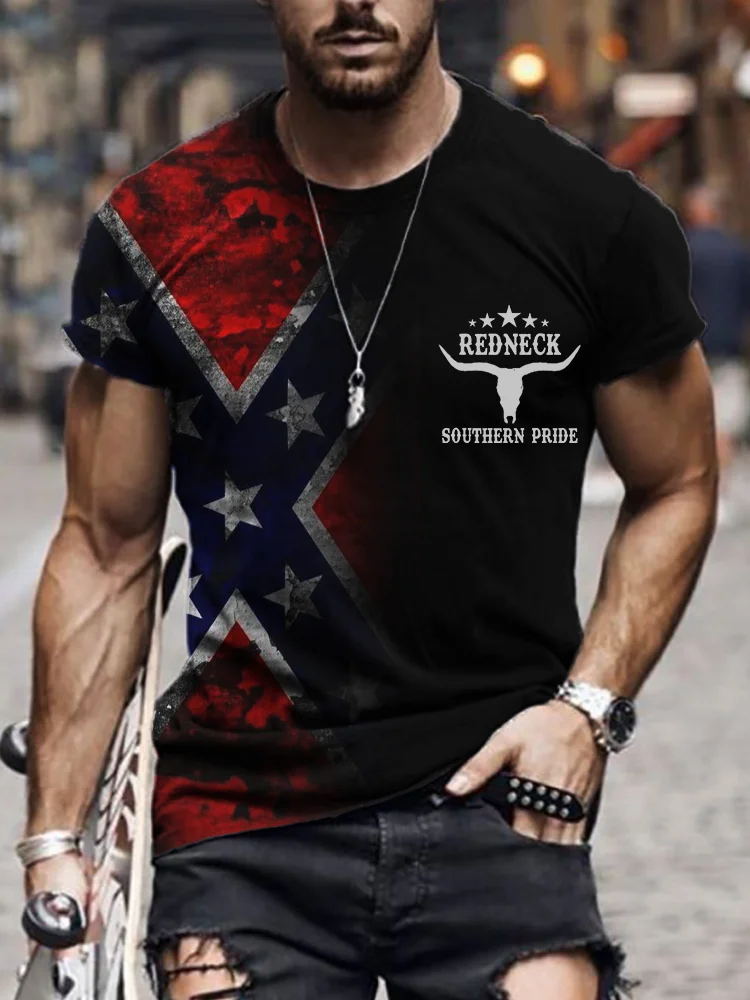Redneck Southern Pride Bull Skull Rebel Flag T-Shirt / TECHWEAR CLUB / Techwear