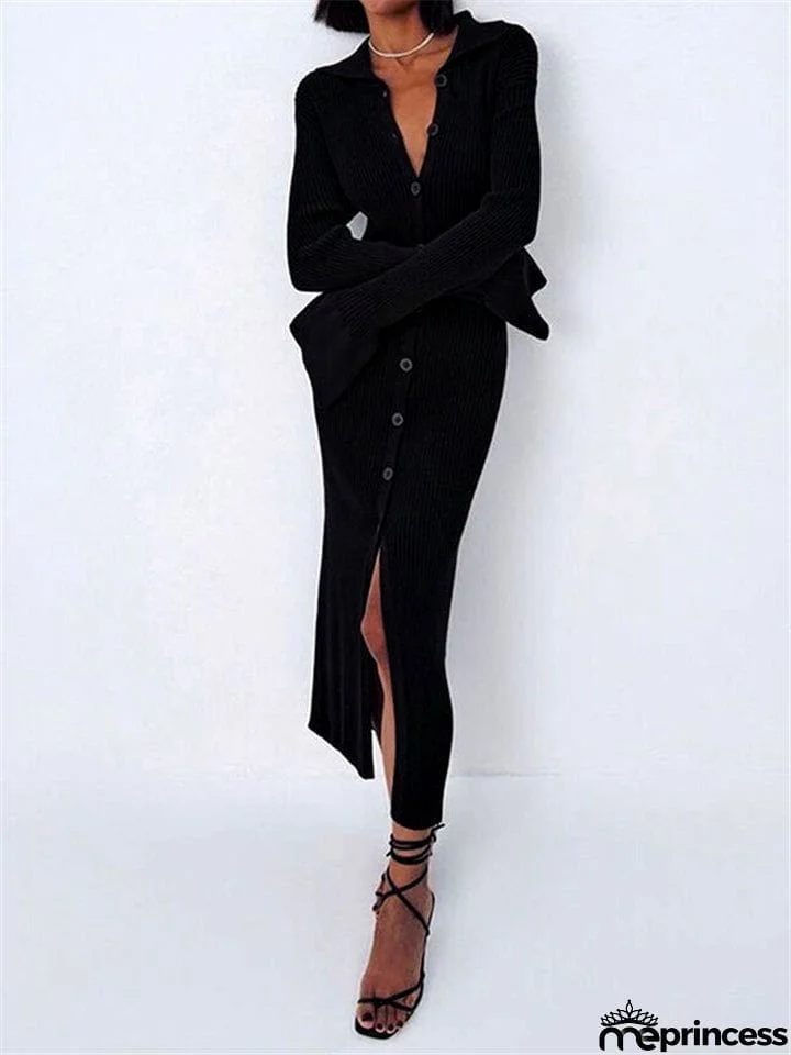 Women's Fashion Simple Style V-Neck Long Sleeve Sweater Dress