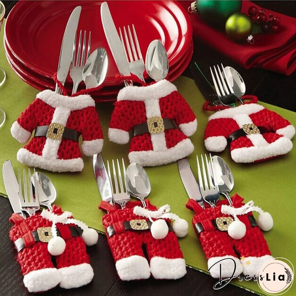 6Pcs Christmas Decorations Santa Claus Silverware Holders Pockets Dinner Decor High Quality