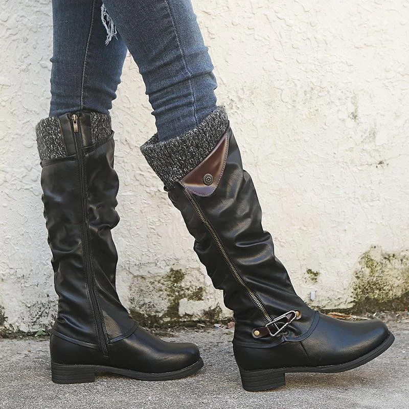 Fashion Round Toe Flat Knee High Boots | IFYHOME