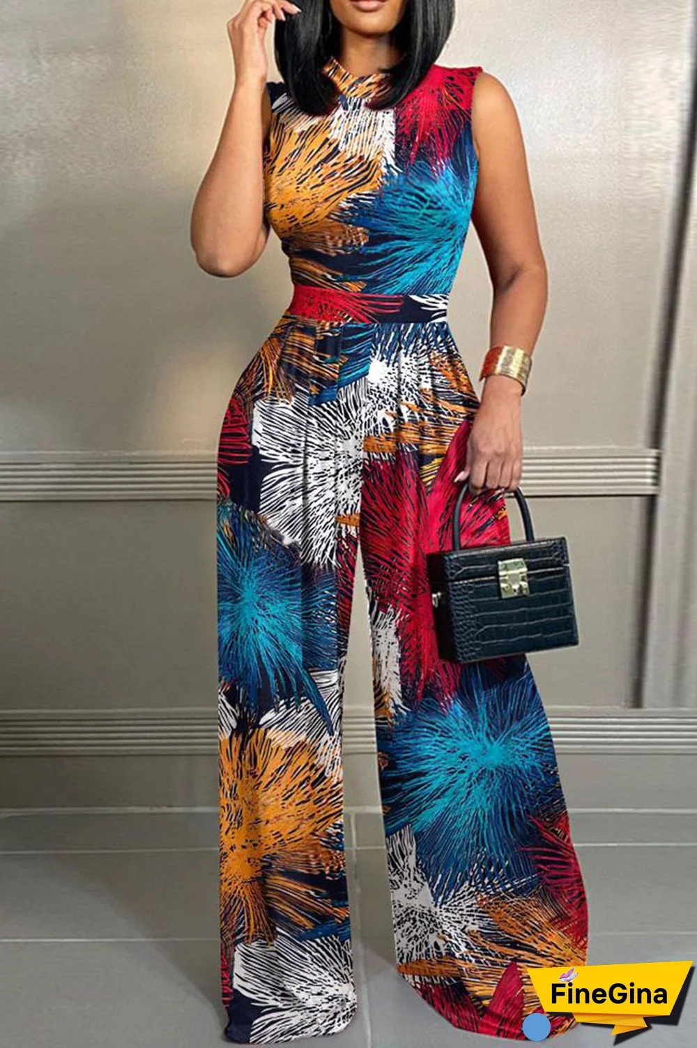 Red Casual Street Print Patchwork O Neck Sleeveless Two Pieces