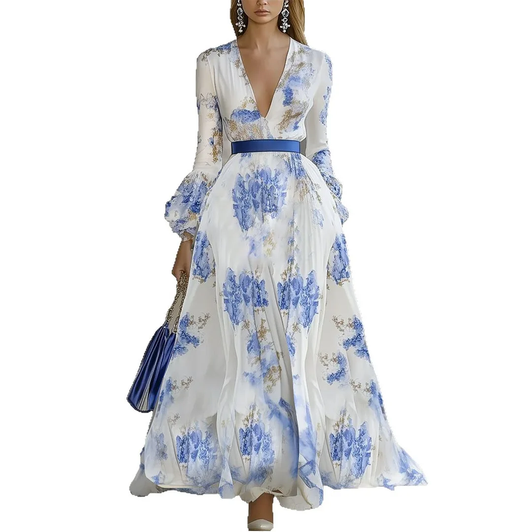 Athvotar Athvotar Print Elegant Catwalk Party Holiday Dress