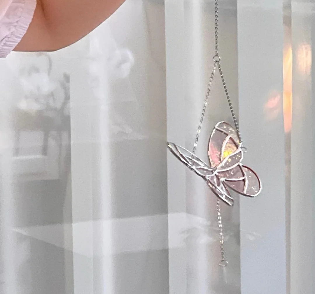 Heaven Pastal Glass Butterfly Ornament - Moon