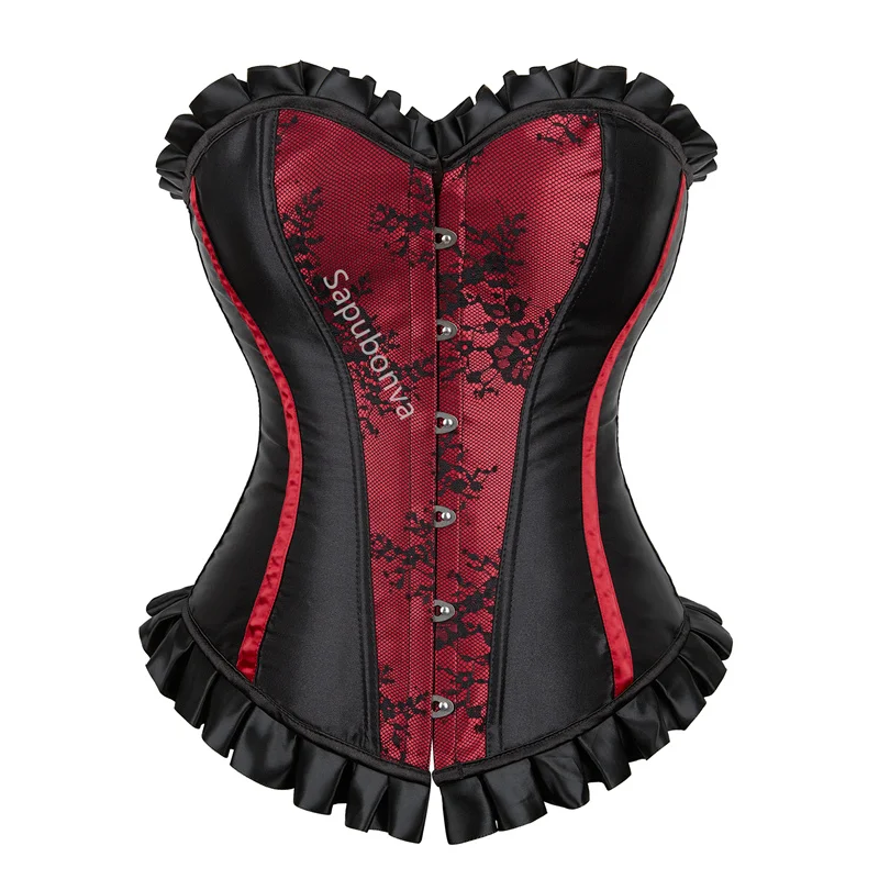 Uaang Corset Top Plus Size Bustier Flower Lace UP Overbust Corselet Burlesque Sexy Lingerie Costume Renissance Women Red Purple
