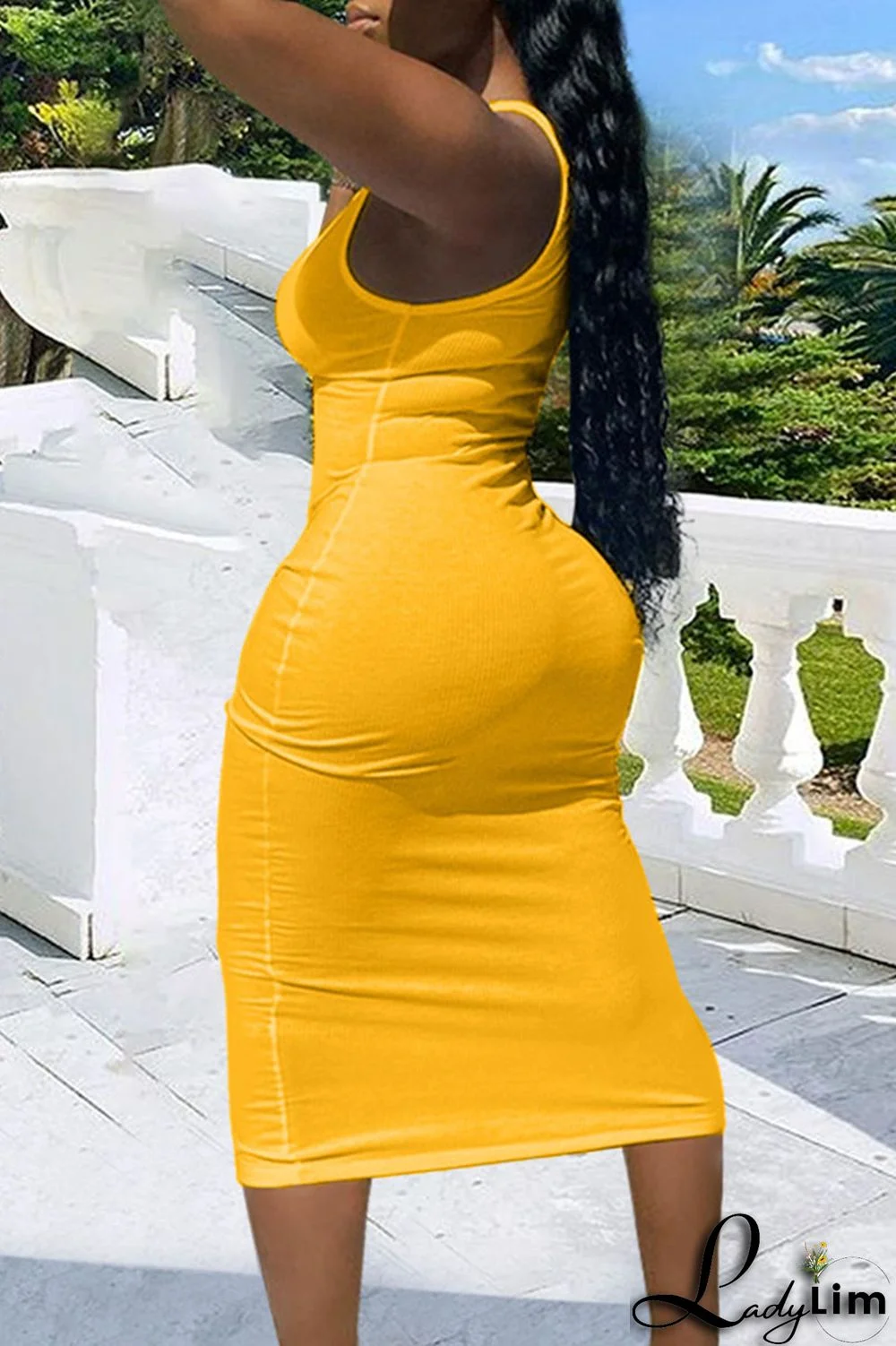 Blue Sexy Solid Patchwork Spaghetti Strap One Step Skirt Dresses