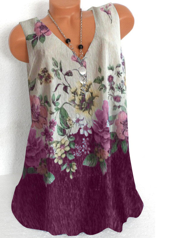 Women Long Sleeve V-neck Graphic Floral Printed Top