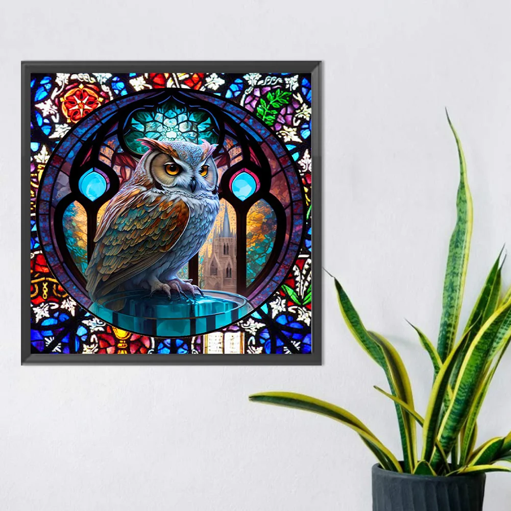Diamond Painting - Full Round Drill - Stained Glass Owl(30*30cm)