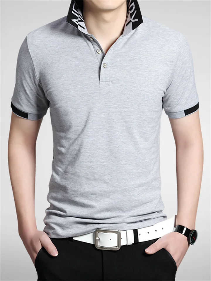Men's Short-sleeved Solid Color Breathable Wrinkle-resistant Polo Shirt T-shirt Men's Summer Large Size Men's Lapel Slim Trend T-shirt-Cosfine