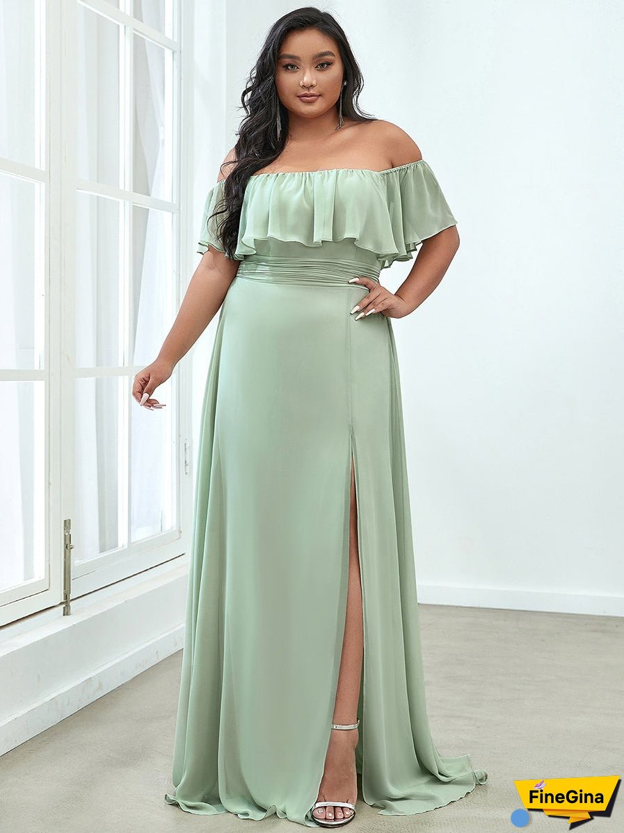 Women's Plus Size Ruffle Thigh Split Wholesale Bridesmaid Dresses