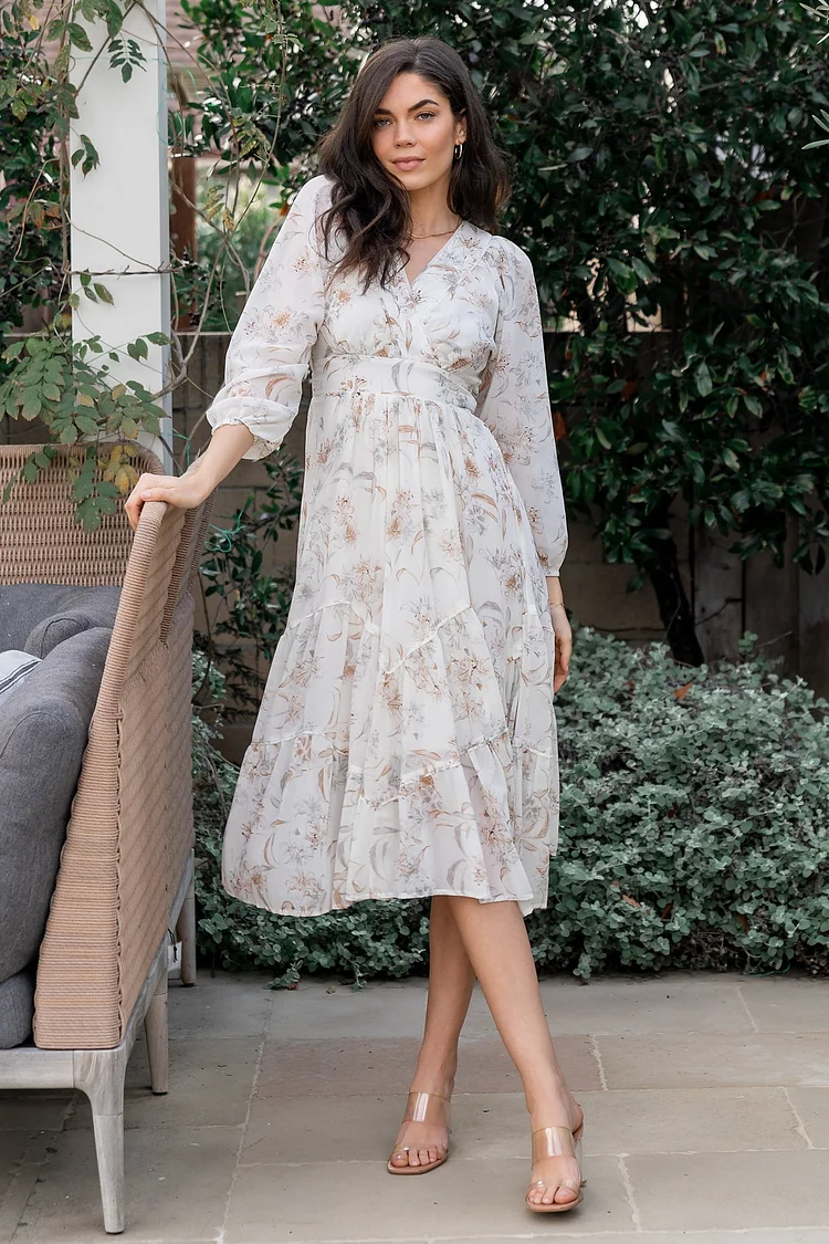 Floral Midi Dress - Off White Floral