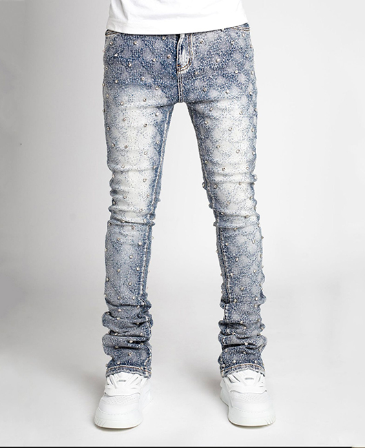 Fashion Pearls Decor Denim Slim Fit Stretch Jeans