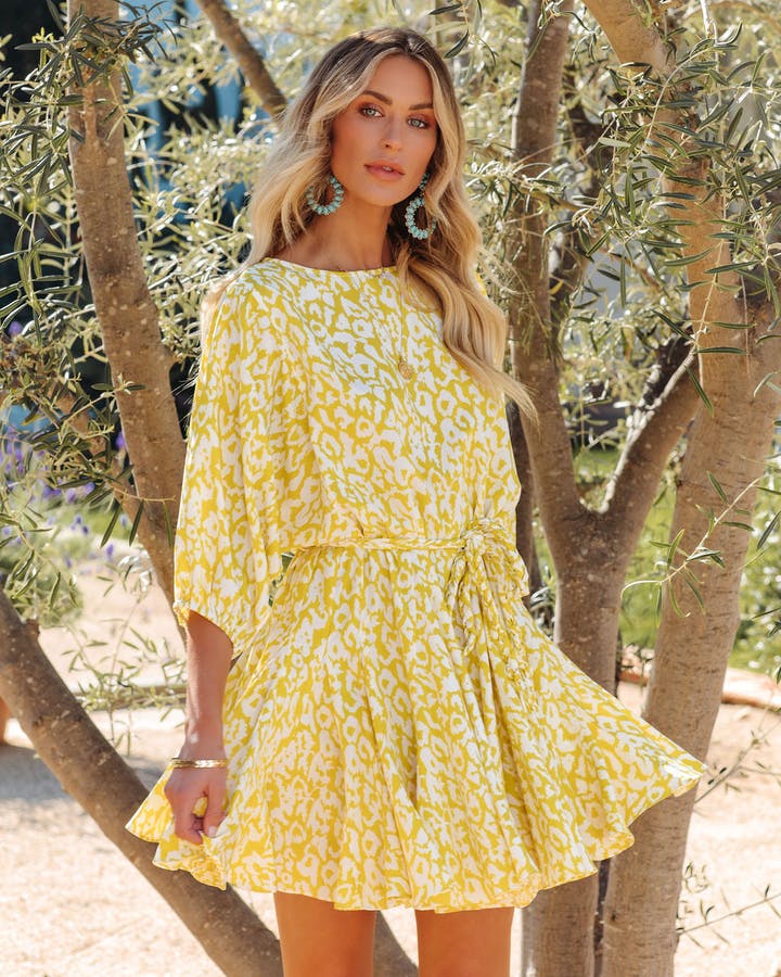  thdmladies Sensational Charm Yellow Floral Print Dress thedmladies