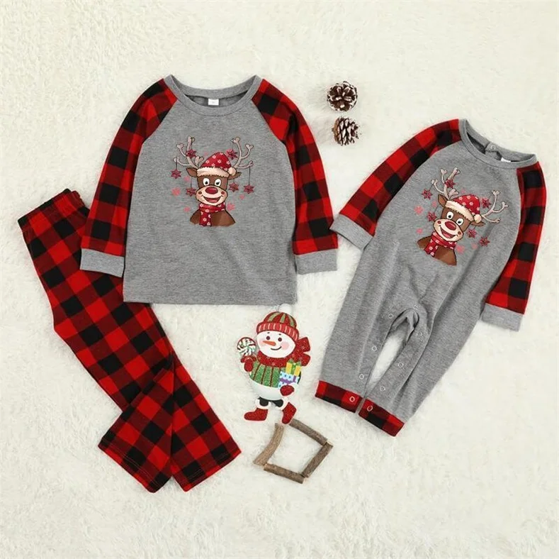 Christmas print patchwork round collar pajamas set