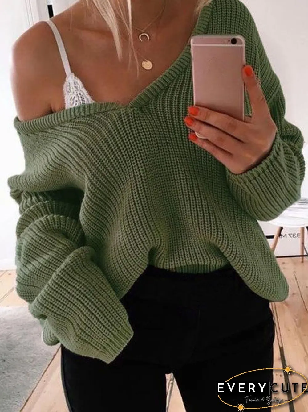 Simple 7 Colors V-neck Sweater Tops