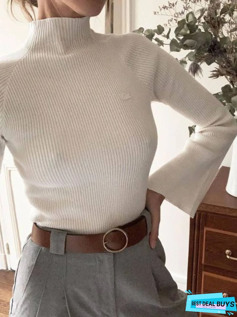 White Plain Long Sleeve Sweater