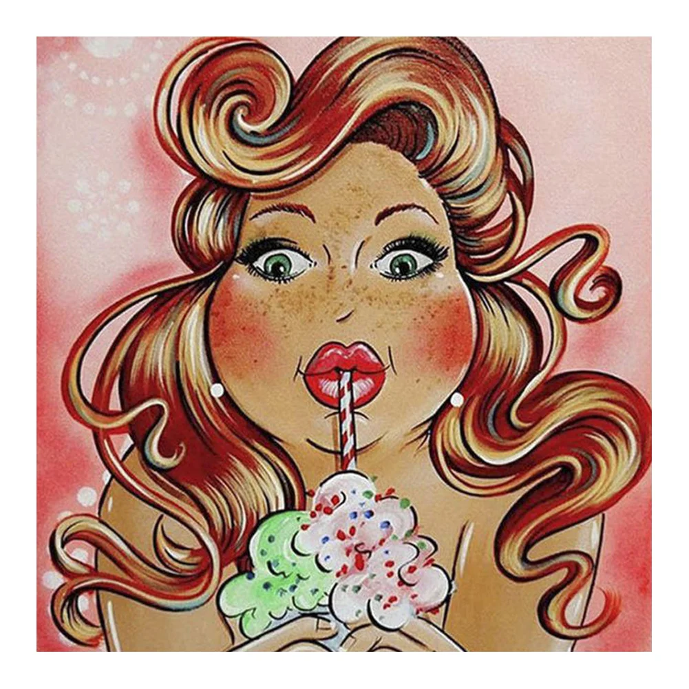 Cute Fat Woman 30*30cm(canvas) full round drill diamond painting