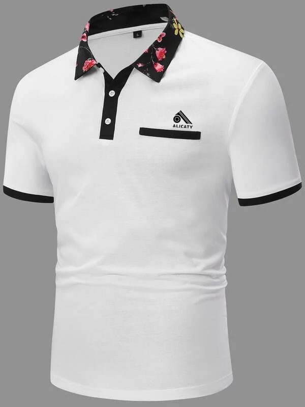 Men's color block casual short-sleeved polo shirt
