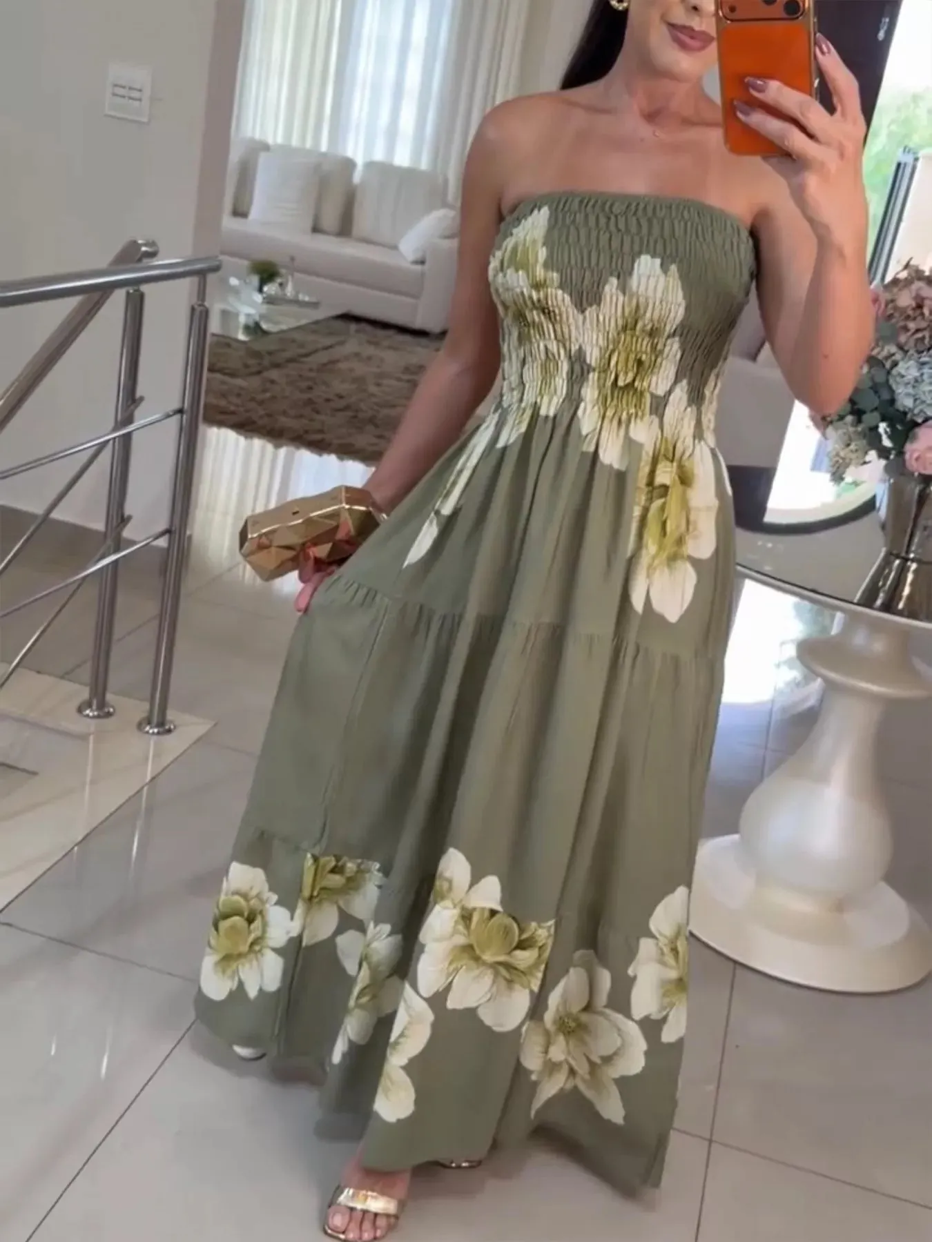 Floral Print Smocked Tube Maxi Dress mysite idetrend
