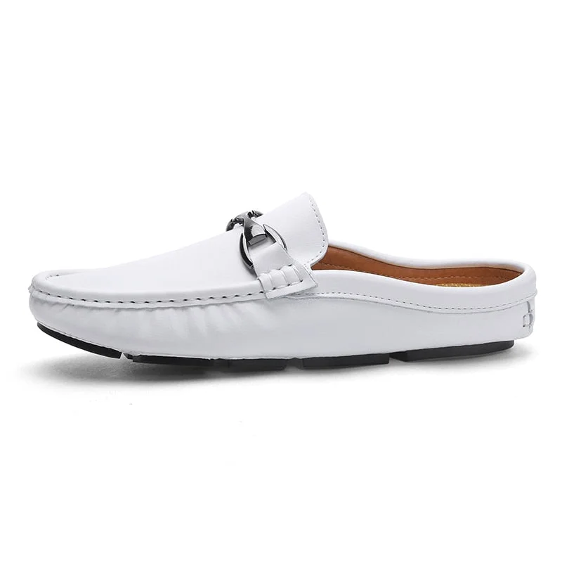 Outdoor Mens Leather Slippers Comfortable Half Shoes For Men Slide Slipper Brand Designer Lightweight Driving Man Casual Shoes