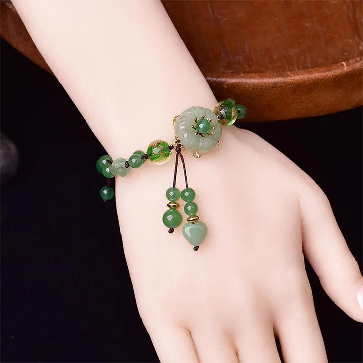 Dangling Flower Natural Green Jade Luck Bracelet