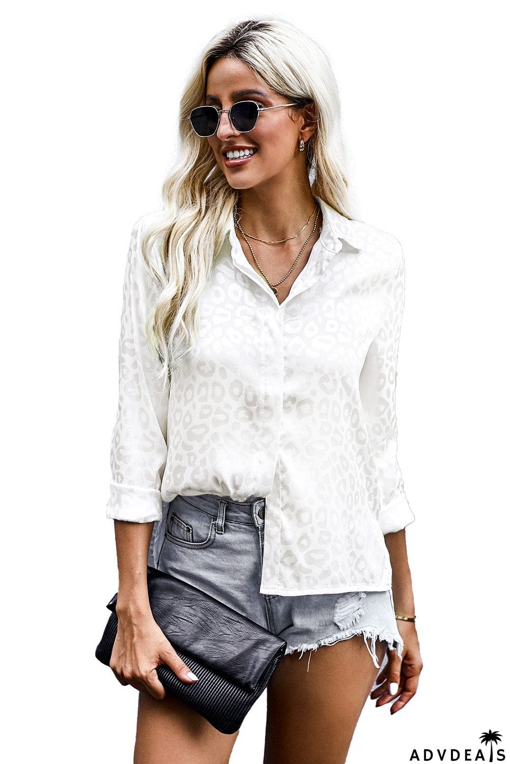 Turn-down Collar Embossed Button Shirt