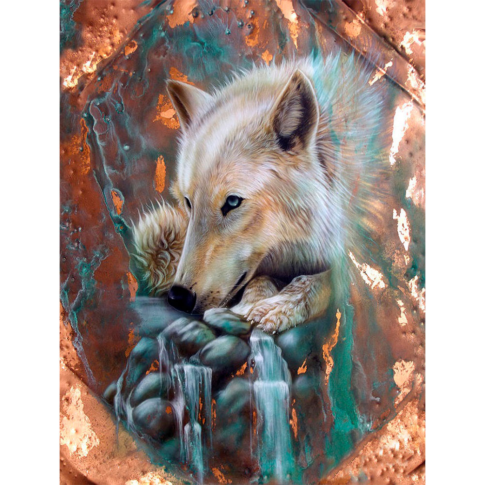 

(Multi-Size) White Wolf - Round/Square Drill Diamond Painting, Square diamond 50*60cm, 501 Original