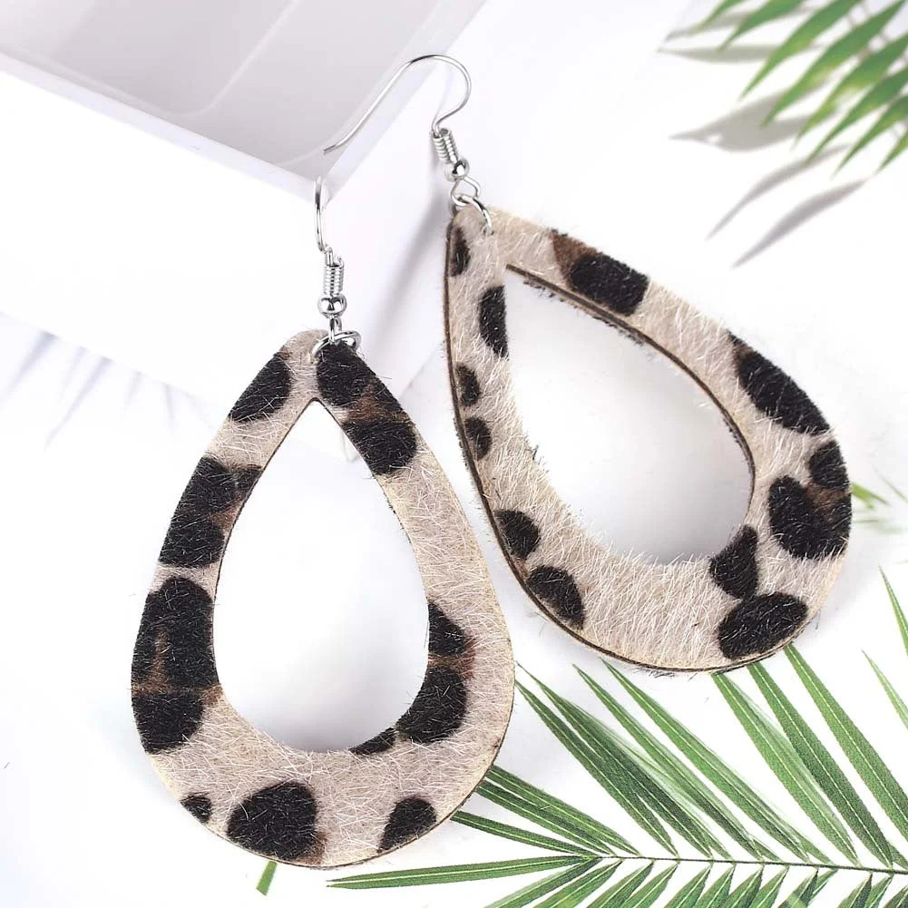 Leopard Drop Tear PU Leather Earrings