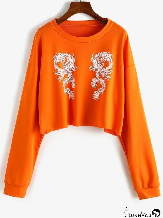 Pullover Oriental Dragon Cropped Sweatshirt