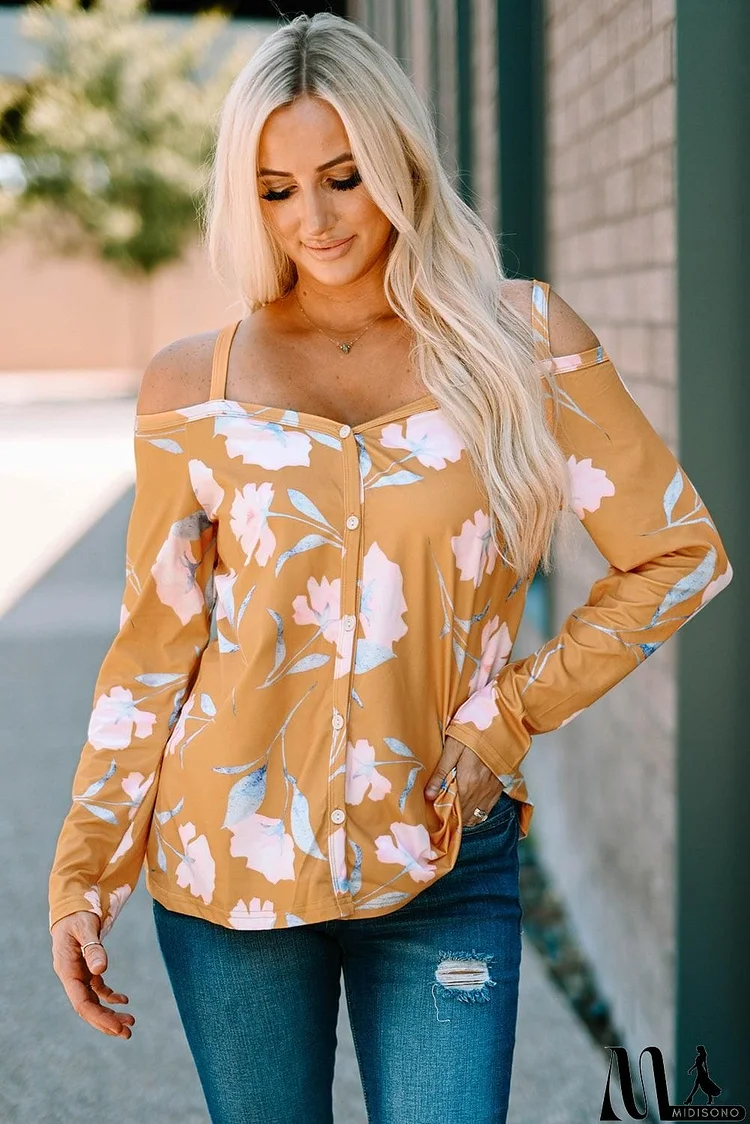 Floral Cold-Shoulder Long Sleeve Top