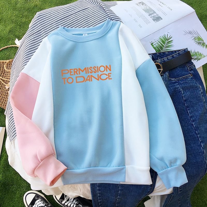Permission To Dance Print Color-block Sweater